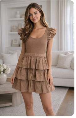 Rachel Parcell Brown Ribbed Ruffle Tiered Mini Dress